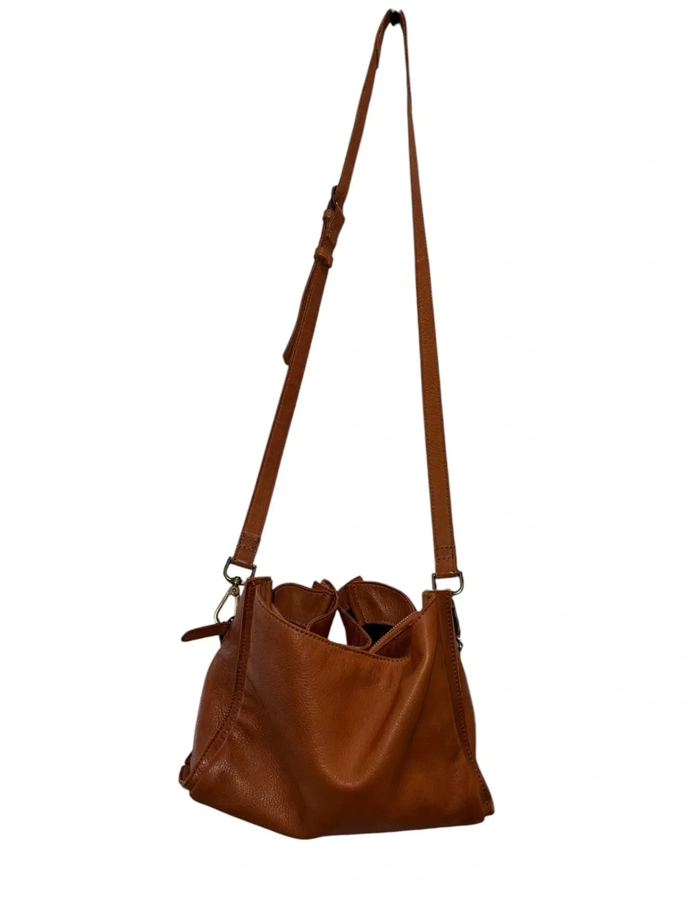 Vilenca Holland Genuine Leather Cognac Crossbody Shoulder Bag Adjustable Strap